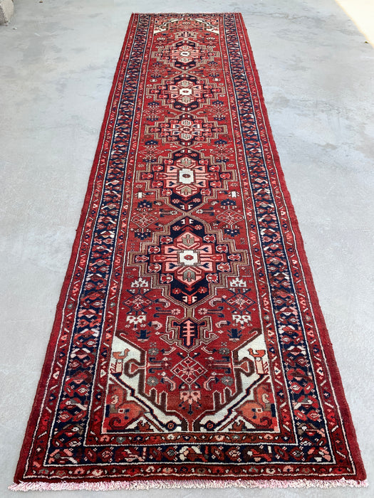12'7 x 3'6 Handgeknoopt Perzisch wollen loper - Rood geometrisch tribaal medaillonontwerp - KBHM-860