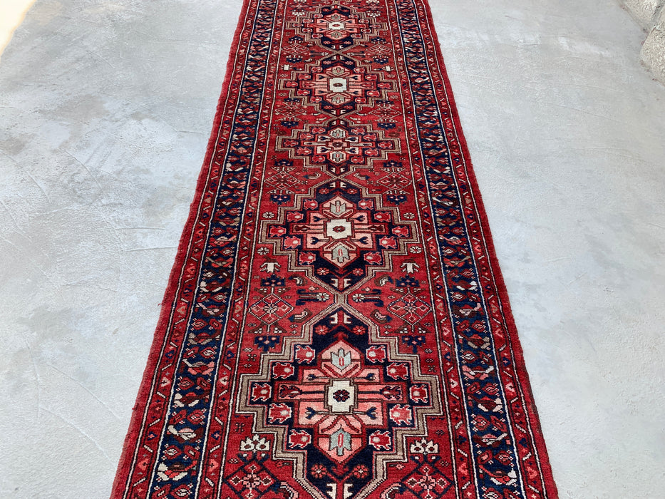 12'7 x 3'6 Handgeknoopt Perzisch wollen loper - Rood geometrisch tribaal medaillonontwerp - KBHM-860