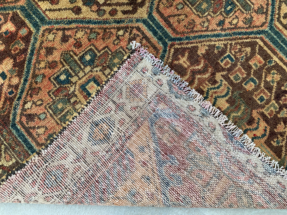 6'1 x 4'5 handgeknoopt Perzisch wollen tapijt - Beige stammen-hexagonontwerp met bruine & blauwe accenten - KBHM-861