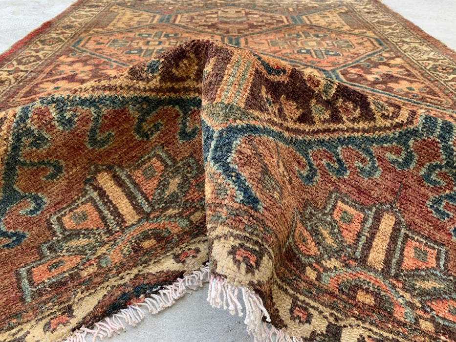 6'1 x 4'5 handgeknoopt Perzisch wollen tapijt - Beige stammen-hexagonontwerp met bruine & blauwe accenten - KBHM-861