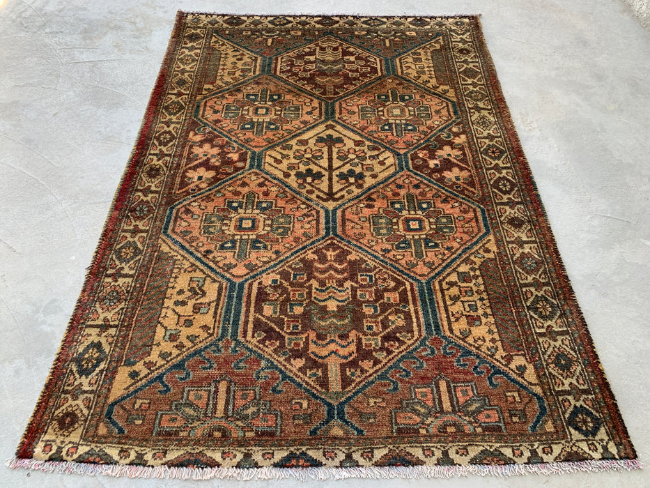 6'1 x 4'5 handgeknoopt Perzisch wollen tapijt - Beige stammen-hexagonontwerp met bruine & blauwe accenten - KBHM-861