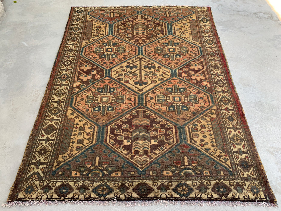 6'1 x 4'5 handgeknoopt Perzisch wollen tapijt - Beige stammen-hexagonontwerp met bruine & blauwe accenten - KBHM-861