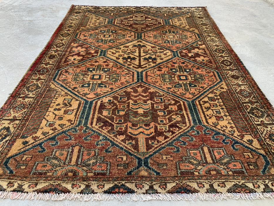 6'1 x 4'5 handgeknoopt Perzisch wollen tapijt - Beige stammen-hexagonontwerp met bruine & blauwe accenten - KBHM-861