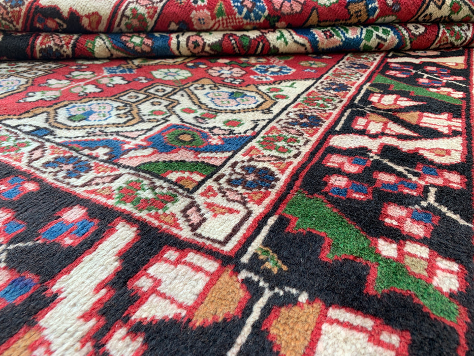 6'5 x 4'5 handgeknoopt Perzisch wollen tapijt - Rood floraal medaillonontwerp met zwarte rand - KBHM-862