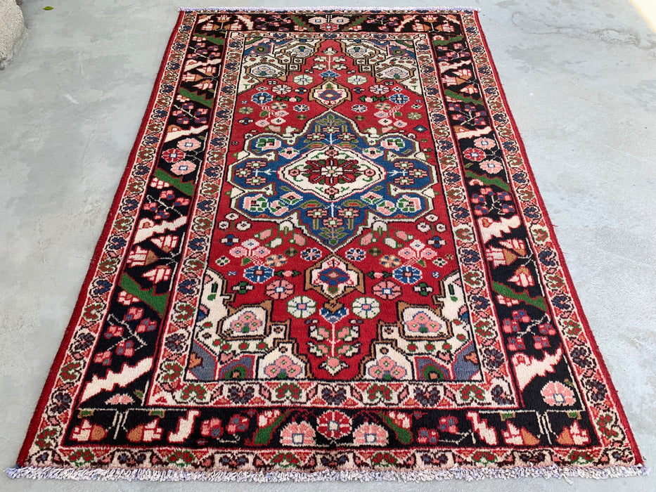 6'5 x 4'5 handgeknoopt Perzisch wollen tapijt - Rood floraal medaillonontwerp met zwarte rand - KBHM-862