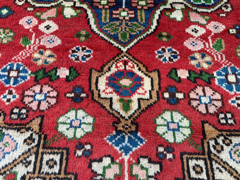 6'5 x 4'5 handgeknoopt Perzisch wollen tapijt - Rood floraal medaillonontwerp met zwarte rand - KBHM-862