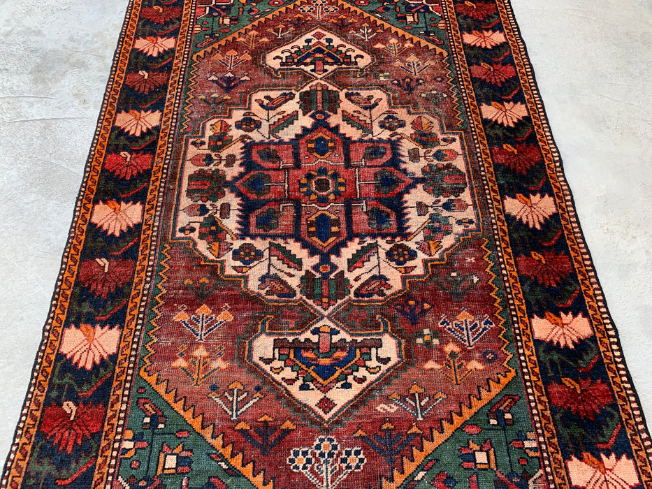 6'8 x 4'6 handgeknoopt Perzisch wollen tapijt - Bruin tribaal medaillonontwerp met groene & marineblauwe rand - KBHM-863