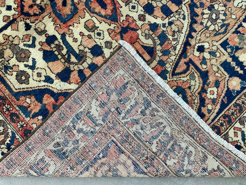 6'10 x 4'8 Handgeknoopt Perzisch wollen tapijt - Ivoorkleurig bloemenmedaillonontwerp met marineblauwe accenten - KBHM-864