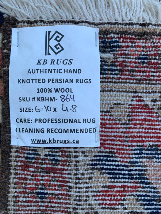 6'10 x 4'8 Handgeknoopt Perzisch wollen tapijt - Ivoorkleurig bloemenmedaillonontwerp met marineblauwe accenten - KBHM-864