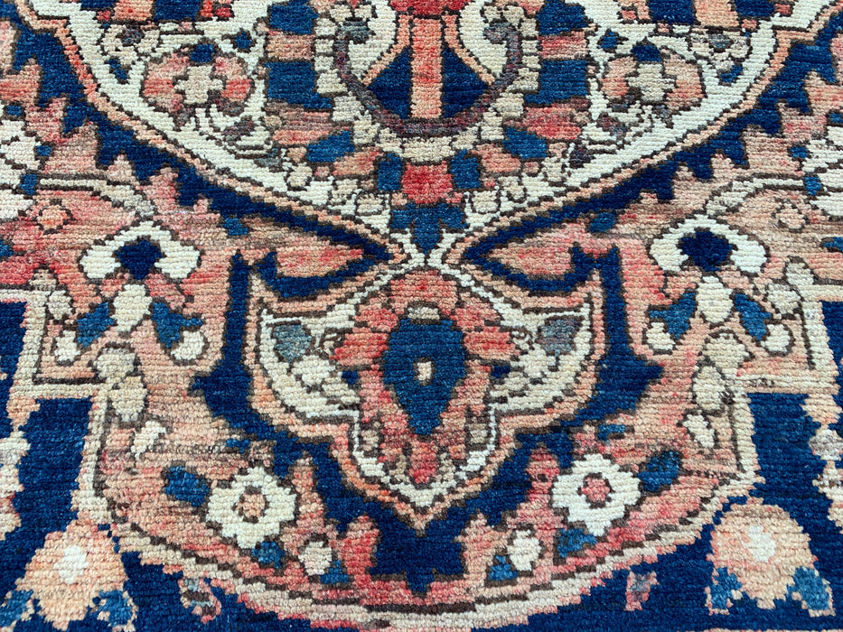 6'10 x 4'8 Handgeknoopt Perzisch wollen tapijt - Ivoorkleurig bloemenmedaillonontwerp met marineblauwe accenten - KBHM-864