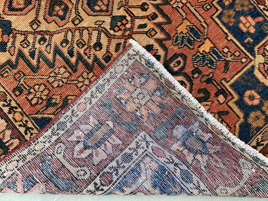 216 cm x 140 cm handgeknoopt Perzisch wollen tapijt - Bruin geometrisch medaillonontwerp met marineblauwe accenten - KBHM-865