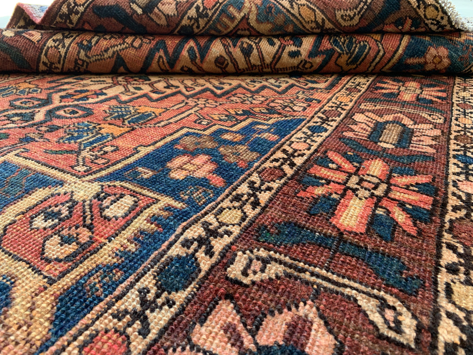 216 cm x 140 cm handgeknoopt Perzisch wollen tapijt - Bruin geometrisch medaillonontwerp met marineblauwe accenten - KBHM-865