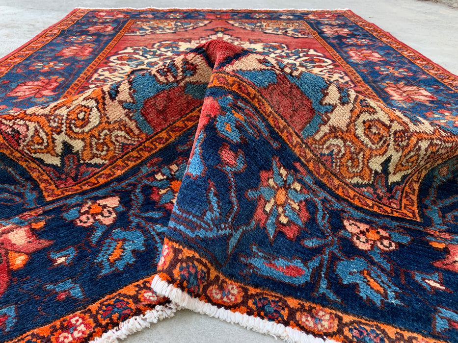 6'7 x 4'7 handgeknoopt Perzisch wollen tapijt - Rozen-bloemmotief met marineblauwe rand - KBHM-866