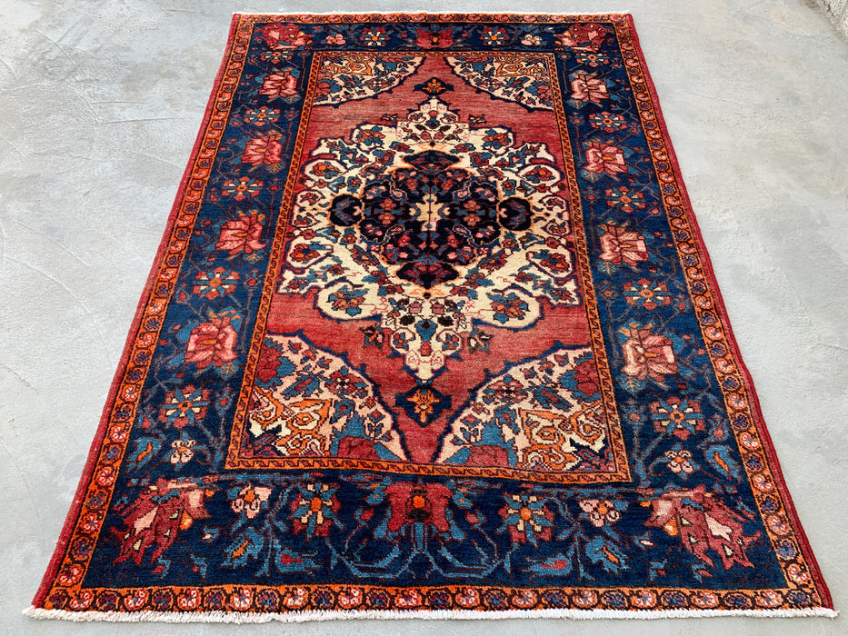 6'7 x 4'7 handgeknoopt Perzisch wollen tapijt - Rozen-bloemmotief met marineblauwe rand - KBHM-866