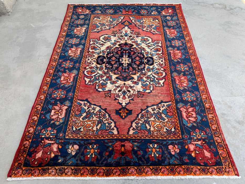 6'7 x 4'7 handgeknoopt Perzisch wollen tapijt - Rozen-bloemmotief met marineblauwe rand - KBHM-866