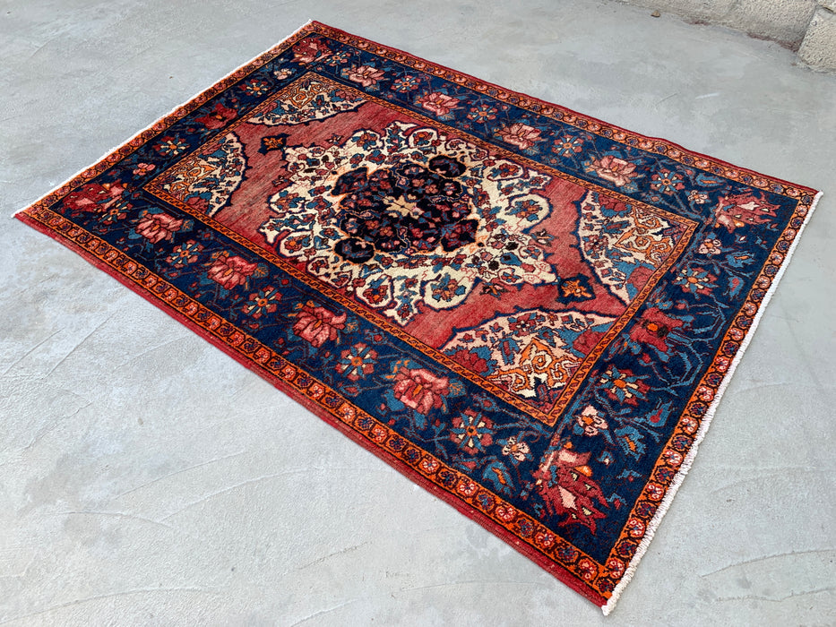 6'7 x 4'7 handgeknoopt Perzisch wollen tapijt - Rozen-bloemmotief met marineblauwe rand - KBHM-866