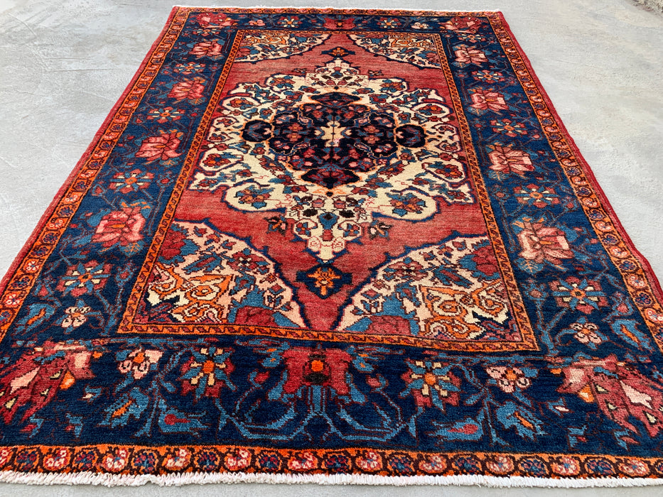 6'7 x 4'7 handgeknoopt Perzisch wollen tapijt - Rozen-bloemmotief met marineblauwe rand - KBHM-866