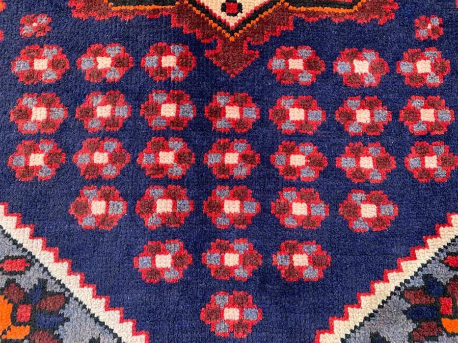 277 x 104 cm handgeknoopt Perzisch wollen loper - Marineblauw tribaal medaillonmotief met ivoorkleurige accenten - KBHM-868
