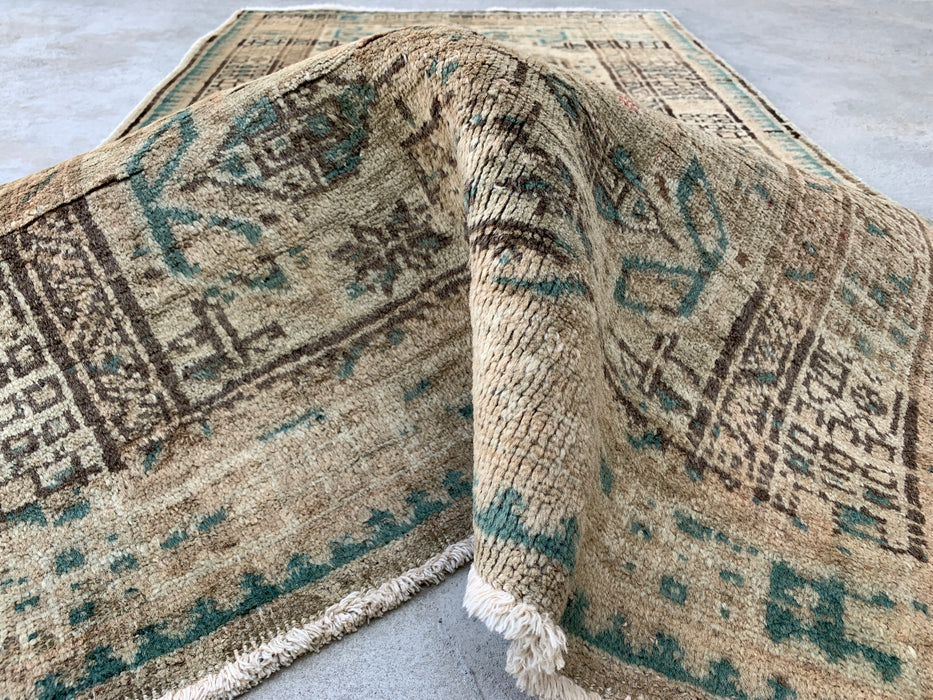 5'6 x 3'6 handgeknoopt Perzisch wollen tapijt - Beige vintage tribaal design met zachtblauwe accenten - KBHM-869