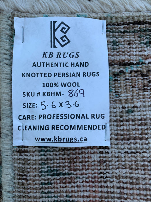 5'6 x 3'6 handgeknoopt Perzisch wollen tapijt - Beige vintage tribaal design met zachtblauwe accenten - KBHM-869
