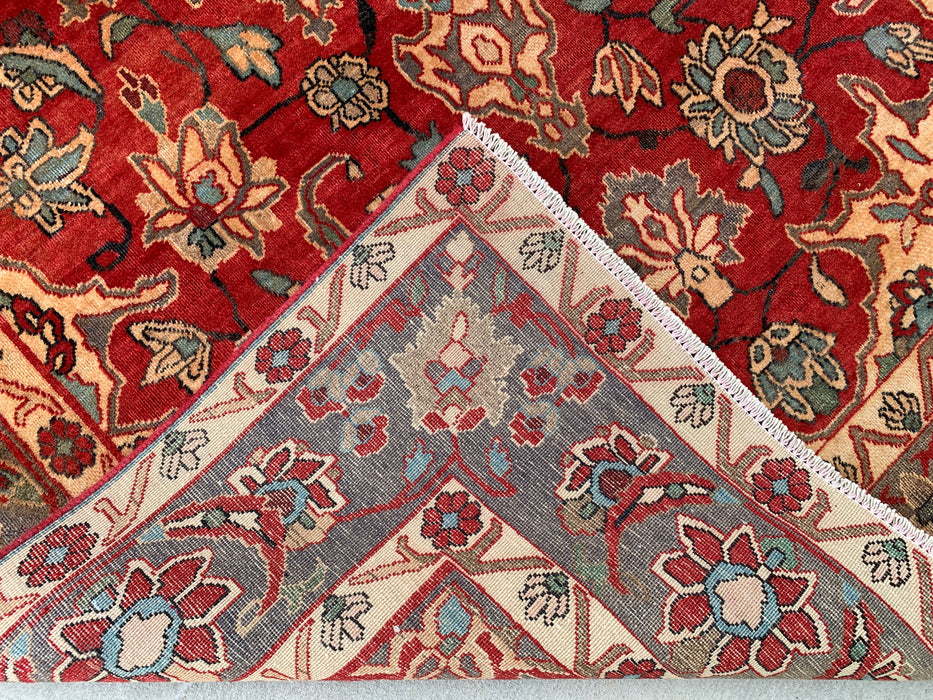 6'11 x 4'7 Handgeknoopt Perzisch wollen tapijt - Rood floraal medaillonontwerp met grijze rand - KBHM-870