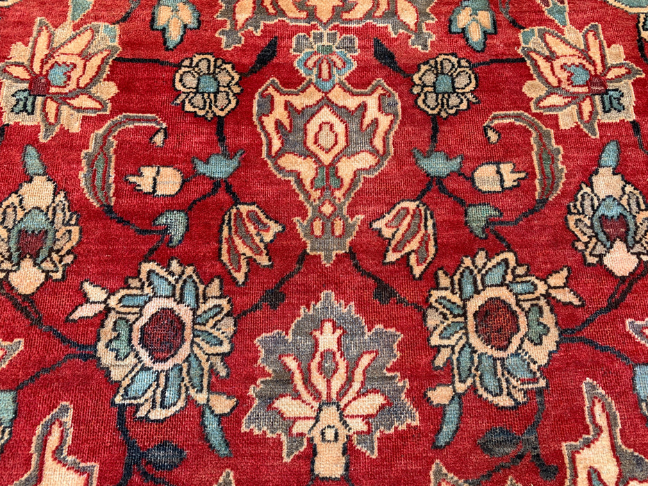6'11 x 4'7 Handgeknoopt Perzisch wollen tapijt - Rood floraal medaillonontwerp met grijze rand - KBHM-870