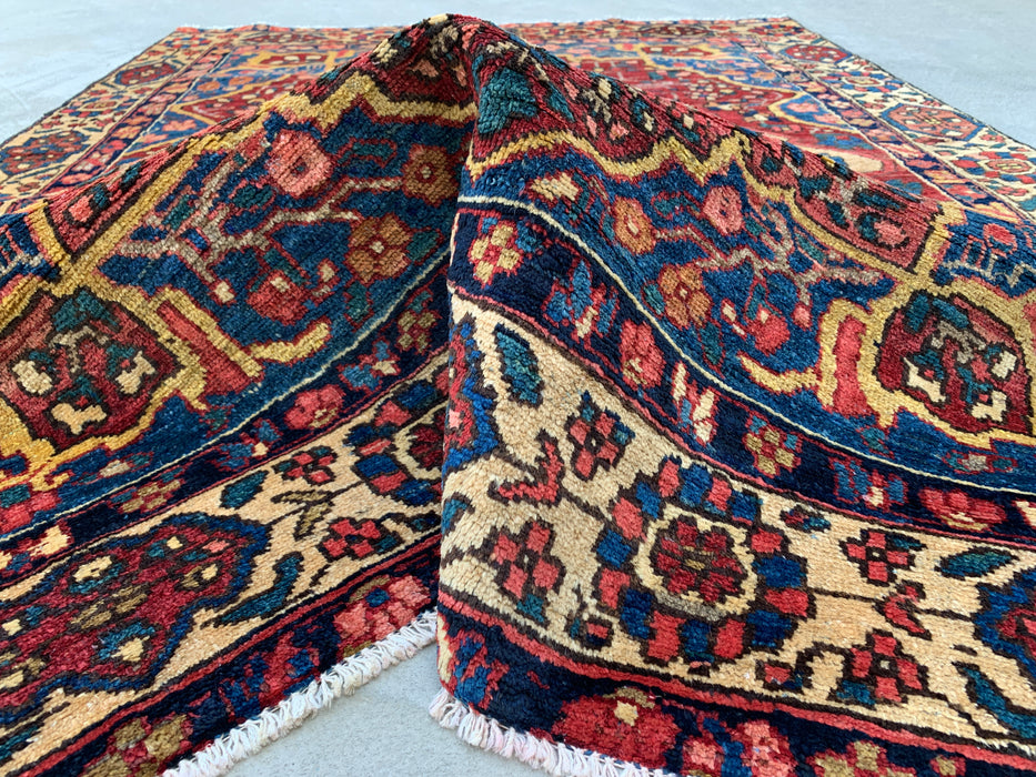 6'6 x 4'6 handgeknoopt Perzisch wollen tapijt - Rood geometrisch medaillonontwerp met ivoorkleurige rand - KBHM-871