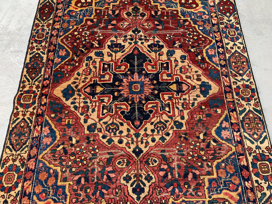 6'6 x 4'6 handgeknoopt Perzisch wollen tapijt - Rood geometrisch medaillonontwerp met ivoorkleurige rand - KBHM-871