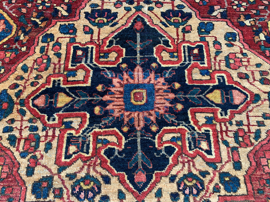 6'6 x 4'6 handgeknoopt Perzisch wollen tapijt - Rood geometrisch medaillonontwerp met ivoorkleurige rand - KBHM-871