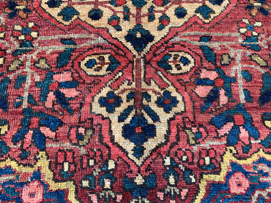 6'6 x 4'6 handgeknoopt Perzisch wollen tapijt - Rood geometrisch medaillonontwerp met ivoorkleurige rand - KBHM-871