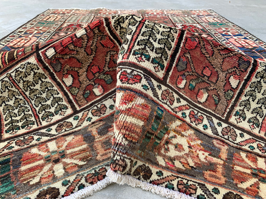 6'9 x 4'6 Hand-Knotted Persian Wool Rug - Brown Panel Design with Ivory Border - KBHM-872