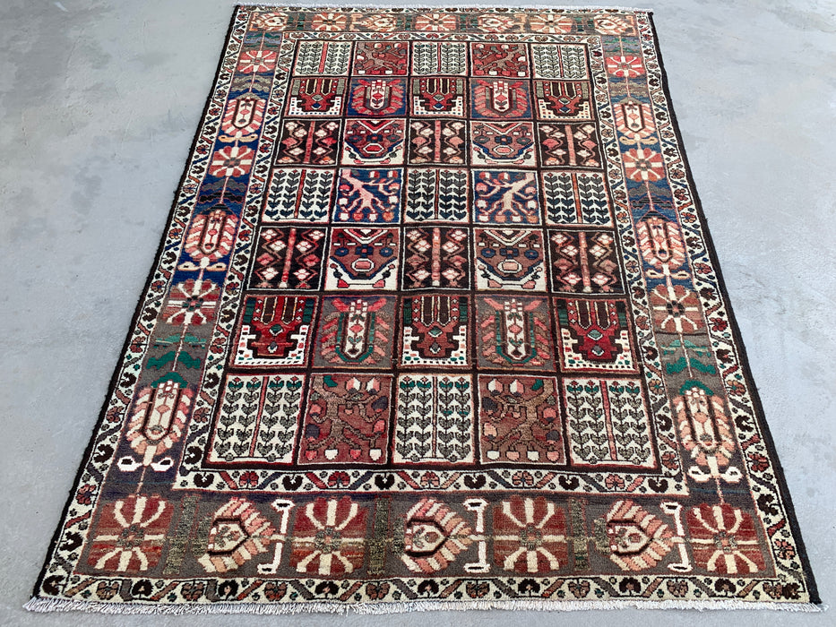 6'9 x 4'6 Hand-Knotted Persian Wool Rug - Brown Panel Design with Ivory Border - KBHM-872