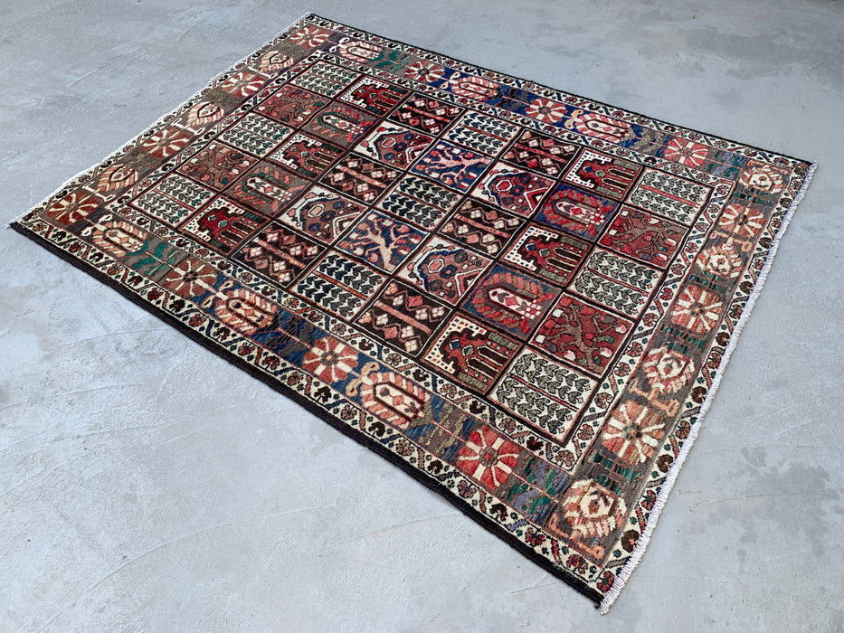 6'9 x 4'6 Hand-Knotted Persian Wool Rug - Brown Panel Design with Ivory Border - KBHM-872