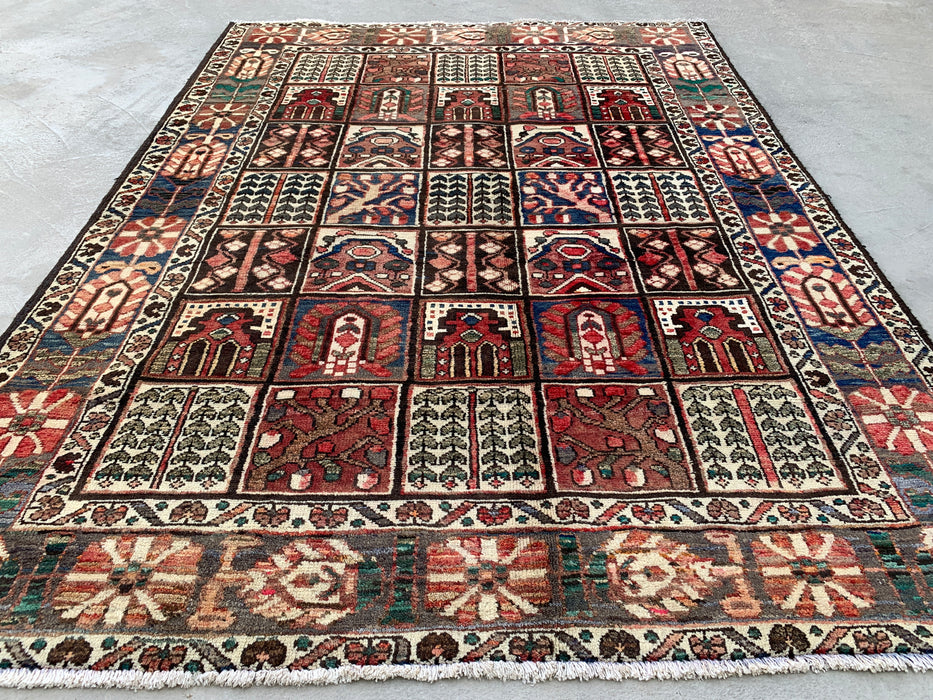 6'9 x 4'6 Hand-Knotted Persian Wool Rug - Brown Panel Design with Ivory Border - KBHM-872