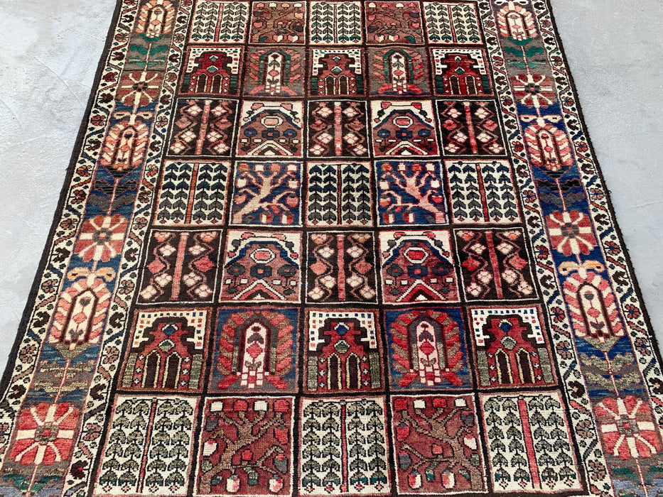 6'9 x 4'6 Hand-Knotted Persian Wool Rug - Brown Panel Design with Ivory Border - KBHM-872