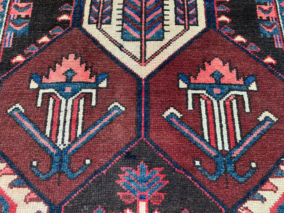 9'10 x 3'5 handgeknoopte Perzische wollen loper - Tribaal zeshoekig ontwerp in bruin, rood & ivoor - KBHM-873