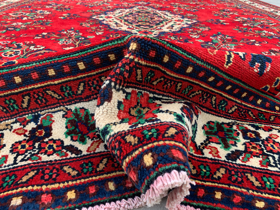 11'4 x 8'9 Hand-Knotted Persian Wool Rug - Red Floral Medallion Design with Ivory Border - KBHM-874