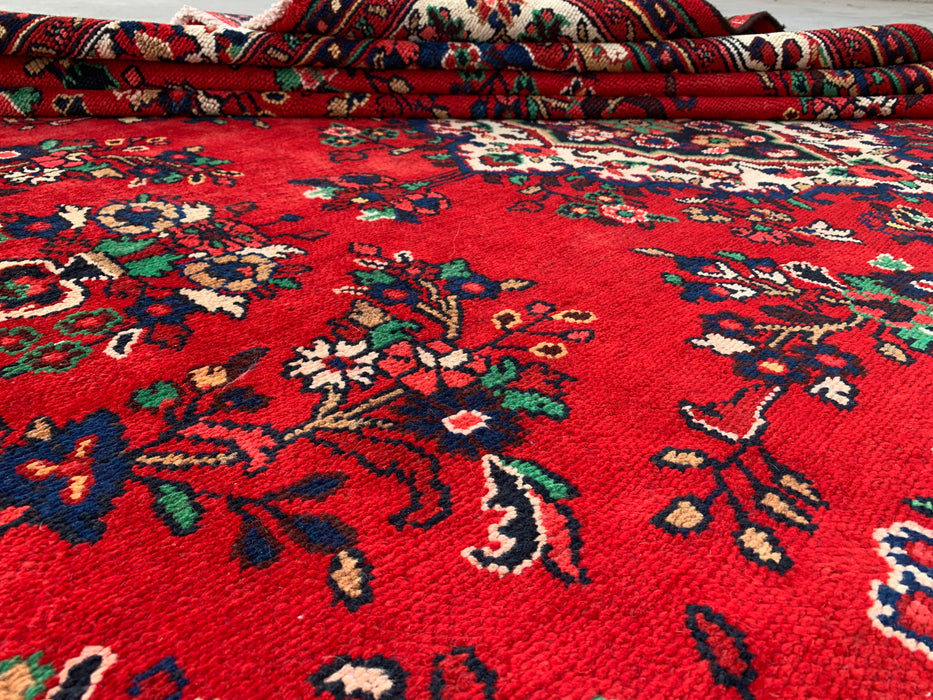11'4 x 8'9 Hand-Knotted Persian Wool Rug - Red Floral Medallion Design with Ivory Border - KBHM-874