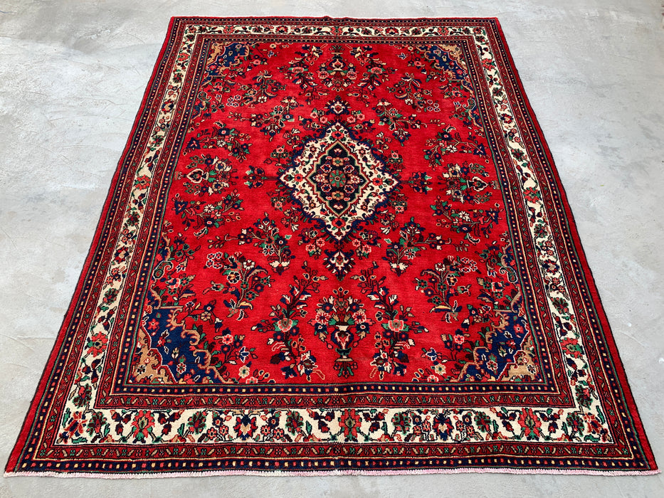11'4 x 8'9 Hand-Knotted Persian Wool Rug - Red Floral Medallion Design with Ivory Border - KBHM-874