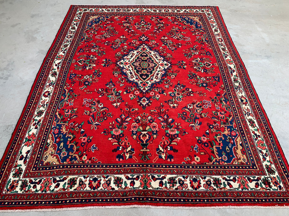 11'4 x 8'9 Hand-Knotted Persian Wool Rug - Red Floral Medallion Design with Ivory Border - KBHM-874