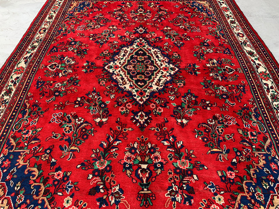 11'4 x 8'9 Hand-Knotted Persian Wool Rug - Red Floral Medallion Design with Ivory Border - KBHM-874