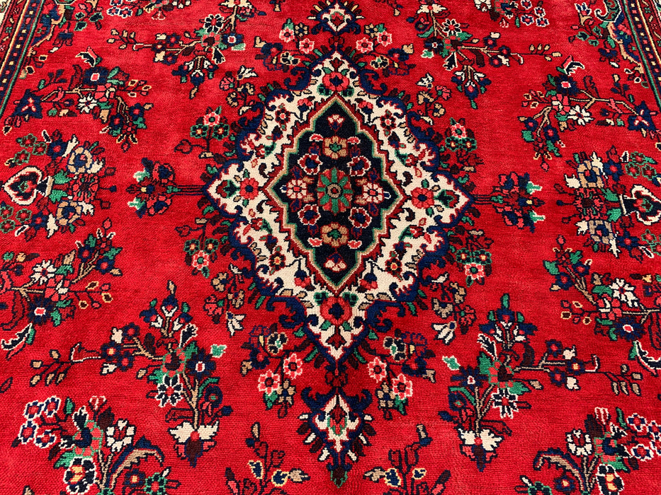 11'4 x 8'9 Hand-Knotted Persian Wool Rug - Red Floral Medallion Design with Ivory Border - KBHM-874