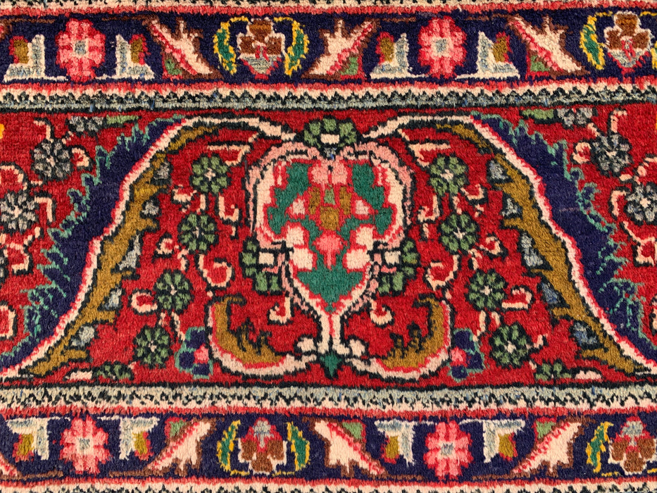 12'8 x 9'6 handgeknoopt Perzisch wollen tapijt - Rood bloemenmedaillonontwerp met ivoorkleurige rand - KBHM-875