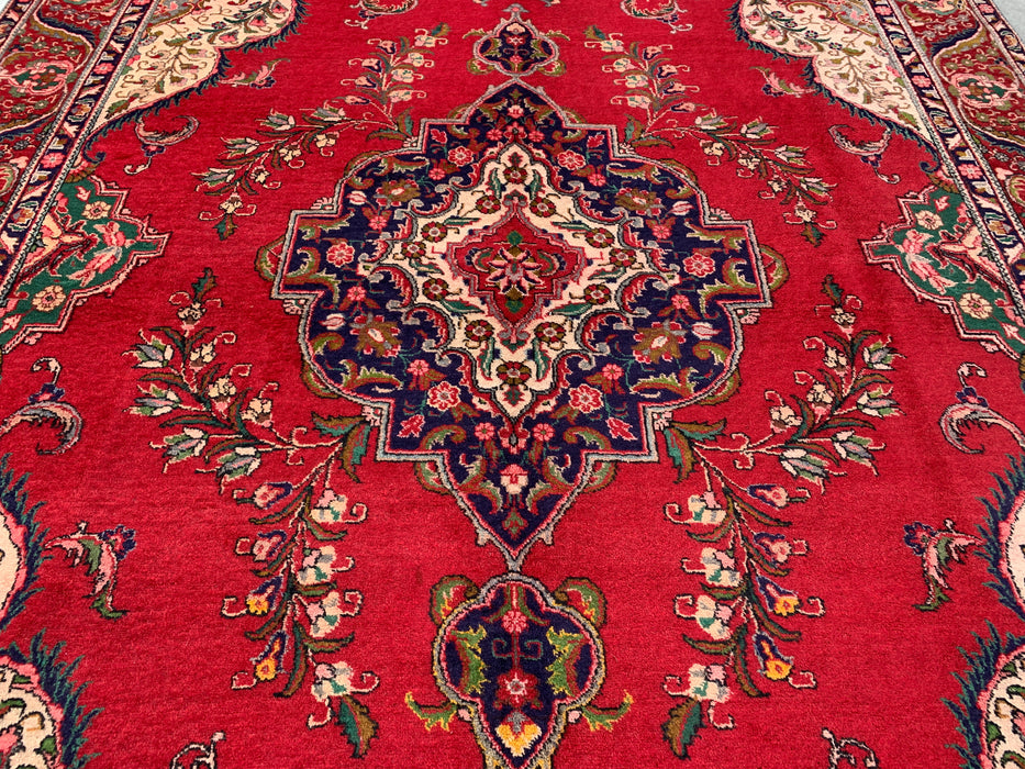 12'8 x 9'6 handgeknoopt Perzisch wollen tapijt - Rood bloemenmedaillonontwerp met ivoorkleurige rand - KBHM-875