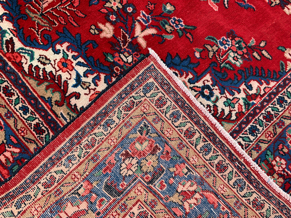 11'11 x 9'9 Hand-Knotted Persian Wool Rug - Red Floral Medallion Design with Blue Border - KBHM-876