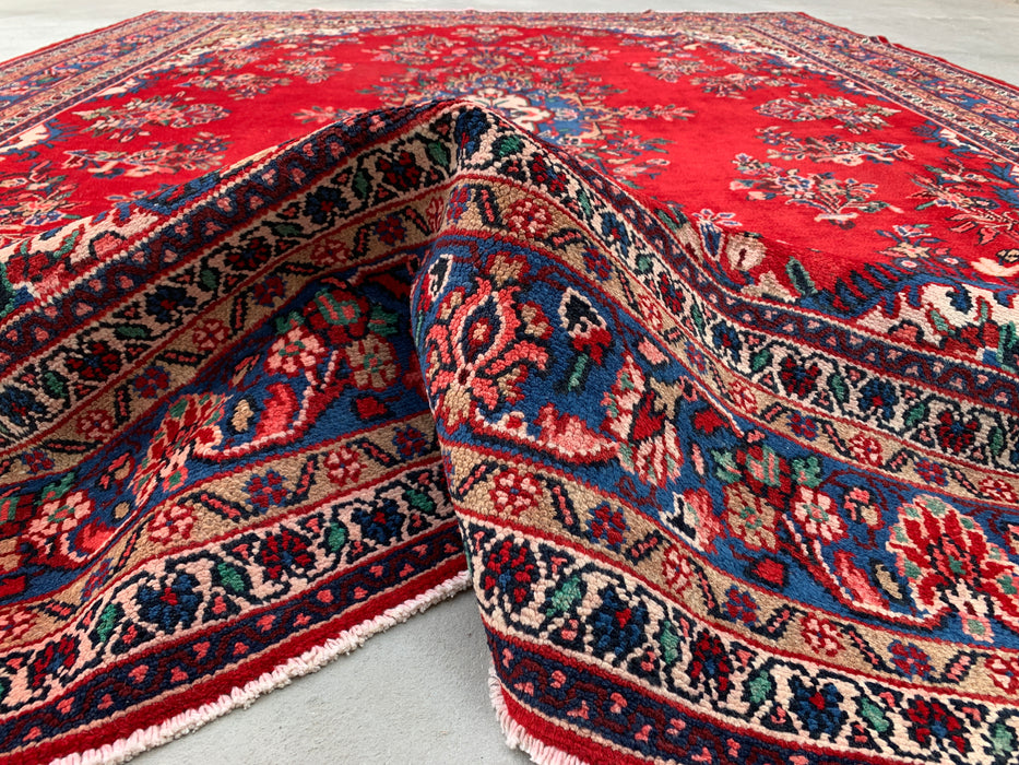 11'11 x 9'9 Hand-Knotted Persian Wool Rug - Red Floral Medallion Design with Blue Border - KBHM-876