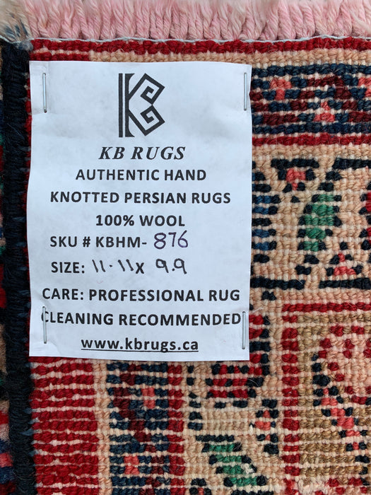 11'11 x 9'9 Hand-Knotted Persian Wool Rug - Red Floral Medallion Design with Blue Border - KBHM-876