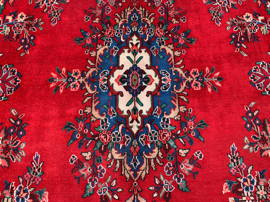 11'11 x 9'9 Hand-Knotted Persian Wool Rug - Red Floral Medallion Design with Blue Border - KBHM-876