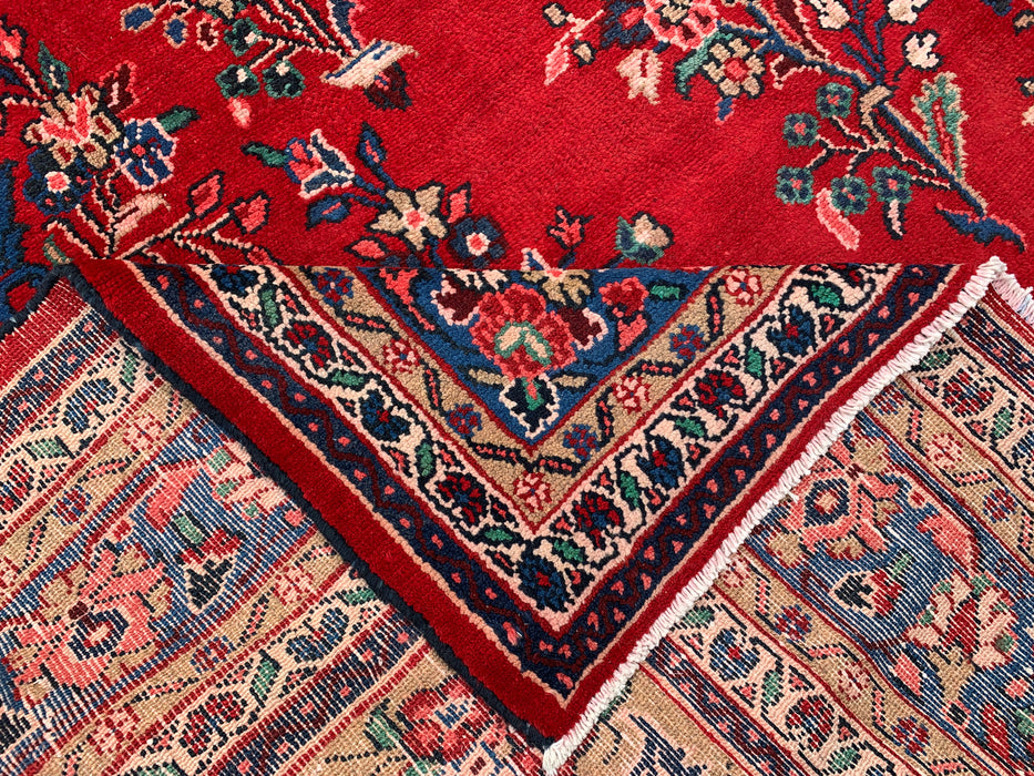11'11 x 9'9 Hand-Knotted Persian Wool Rug - Red Floral Medallion Design with Blue Border - KBHM-876