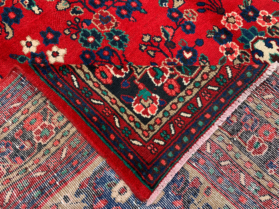 11'10 x 8'8 Handgeknoopt Perzisch wollen tapijt - Rood floraal medaillonontwerp met blauwe rand - KBHM-877
